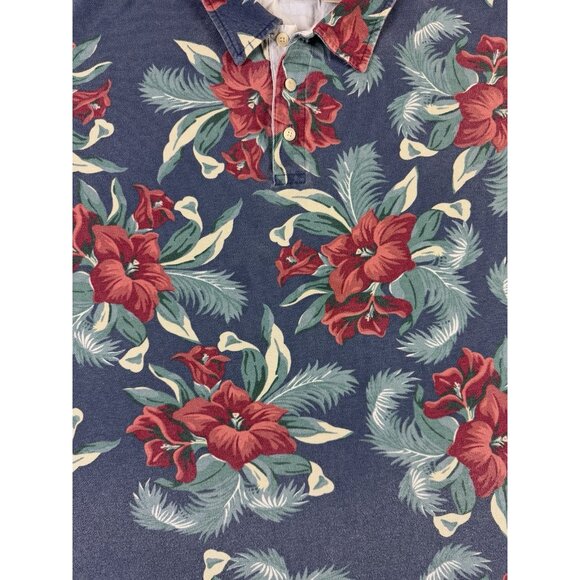 Rare Vintage Y2K LL Bean Flower AOP Art Polo Shirt XL Designer Hype Streetwear - Picture 3 of 6